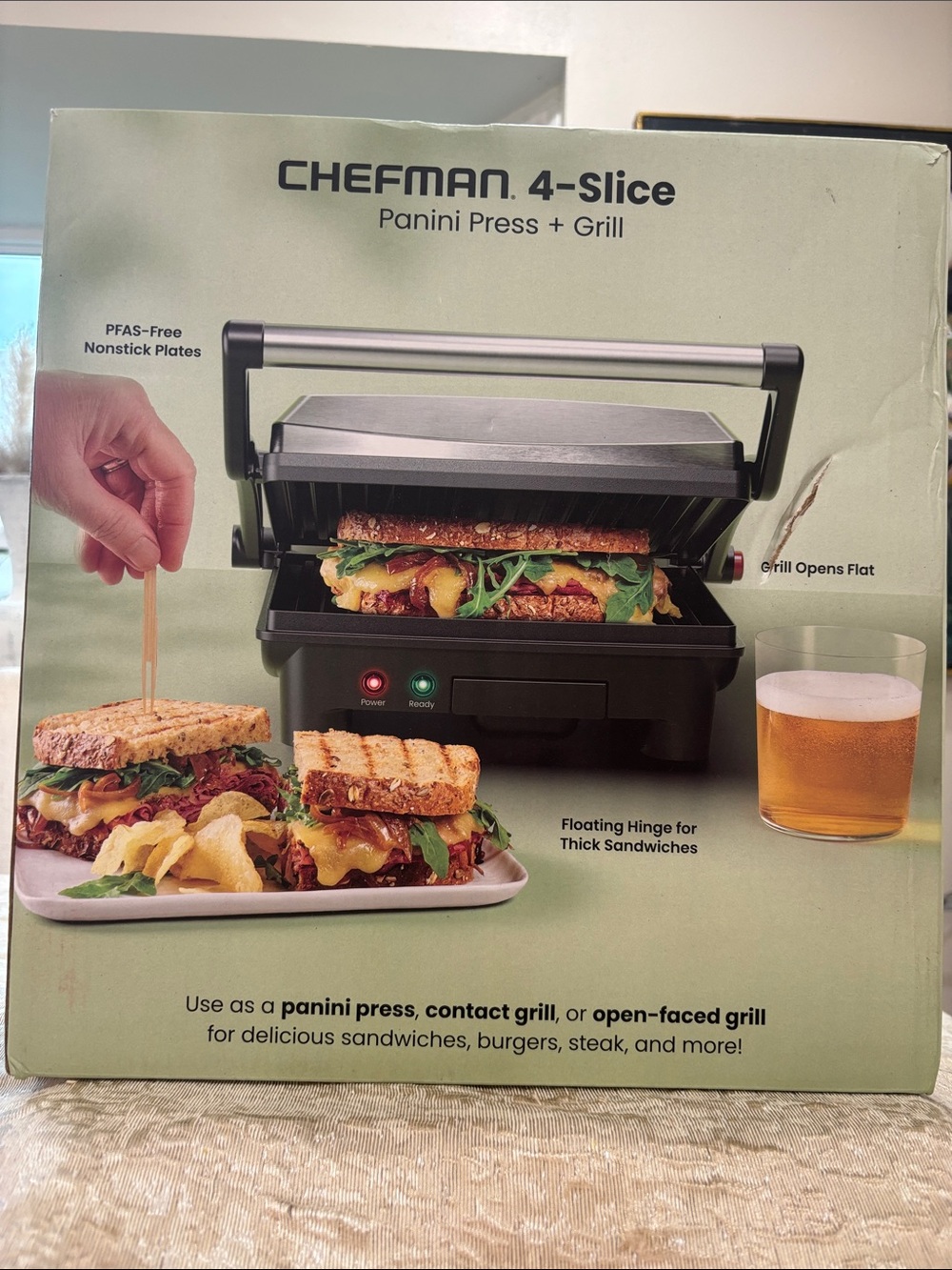 Chefman 4-Slice Black Panini Press + Grill